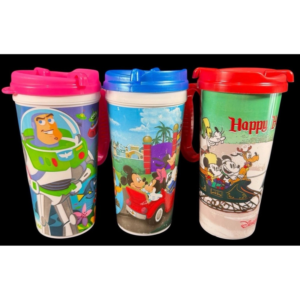 Walt Disney World Souvenir Refillable Travel Mug Mickey Mouse Toy Story Set Of 3